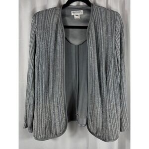 Drapers & Damons Petite Silver‎ Glitter Striped Open Front Jacket Evening 10P